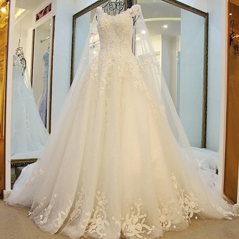 LS23990 свадебный халатс белым цветом с платьем шеи свадебного платья горячего сбывания вышитый бисером мантия шарика мантии венчания платья венчания невесты