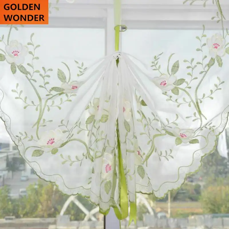 

New Peony Pastoral Balloon Curtains Embroidery Window Pulling Curtain Curtains For Living Room Window Curtain Pink and White