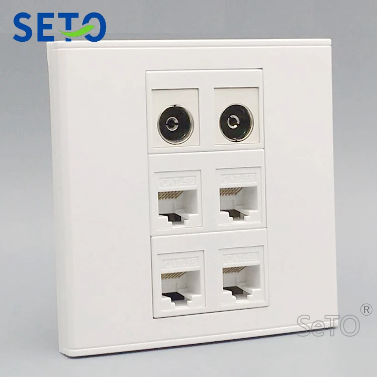 SeTo 86 Тип 2 порта Закрытая схема ТВ+ 4 порта Cat5e RJ45 сетевой настенной плиты гнездо Keystone Лицевая панель