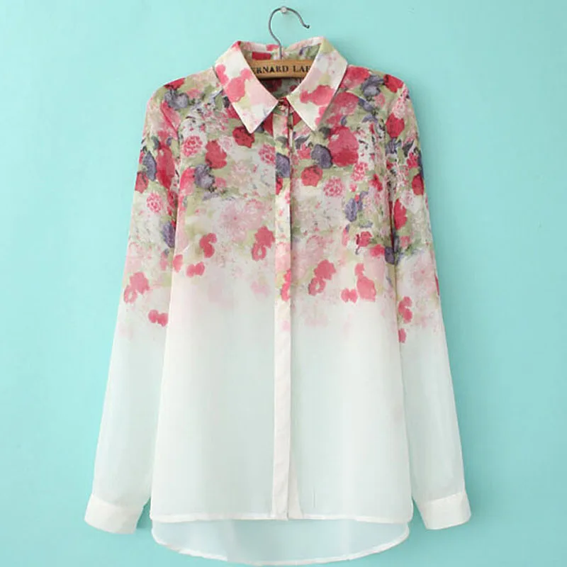 Женская блузка с цветочным принтом и отложным воротником DL1753|blusa feminino|shirt femalewholesale