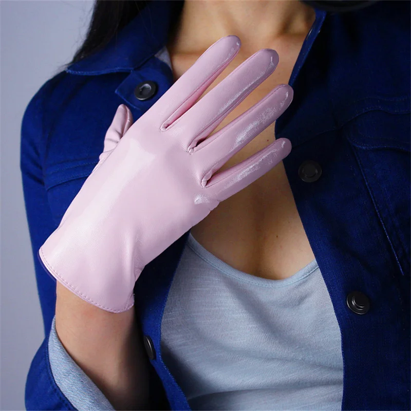 Длинные перчатки из лакированной кожи, 50 см, длинная секция, имитация кожи, зеркало из искуственной кожи, яркая кожа, светло-розовая