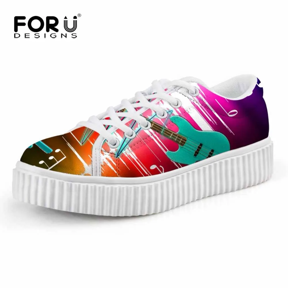 

FORUDESIGNS High Quality Women Casual Flats Platform Shoes Guitar with Music Note Pattern Low Height Increasing Women's Shoes