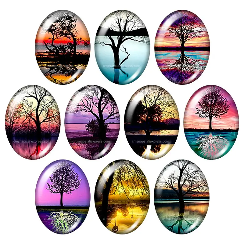 

TB0217 Beauty Tree in the Lake Life tree 13x18mm/18x25mm/30x40mm mixed Oval photo glass cabochon demo flat back Jewelry findings