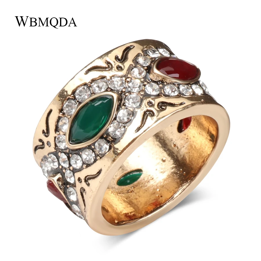 

Vintage Boho Turkish Round Rings For Women Antique Gold Crystal Circle Ring Fashion Ethnic Indian Jewelry 2018 Free Shipping