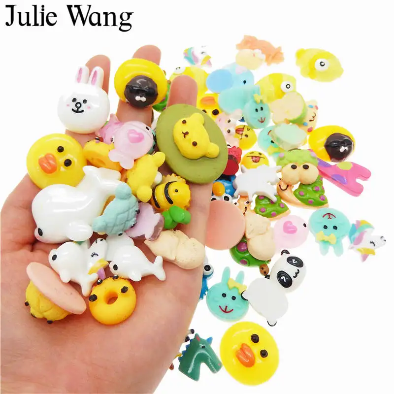 

Julie Wang 20PCS Mixed Resin Cartoon Duck Beer Rabbit Animals Cabochon Slime Charm Necklace Jewelry Accessory Phone Decoration