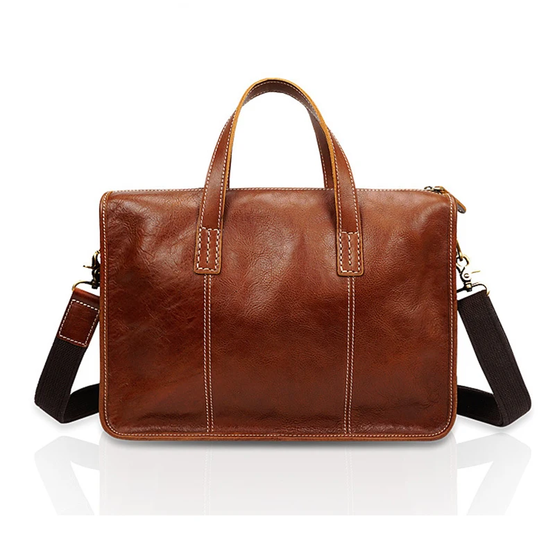 Buy  Genuine Leather Men's Briefcase Tote Shoulder Bag Vintage Men's Crossbody Bag Brand Laptop Business