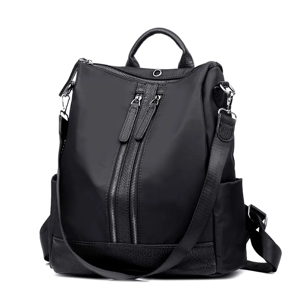 Женский нейлоновый рюкзак с защитой от кражи, Одноцветный рюкзак с двойной молнией в студенческом стиле, рюкзак для путешествий, сумка для путешествий, mochila feminina pp - Цвет: Черный