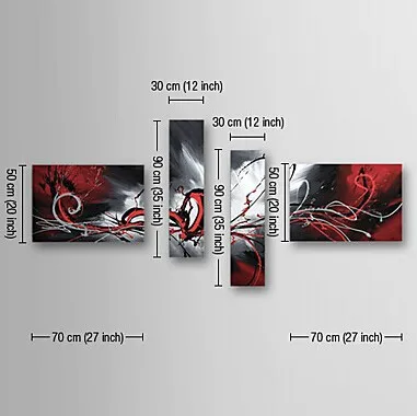 Oil Paintings Set of 4 Modern Abstract Reds Flowing Lines Hand-painted Canvas Ready to Hang02