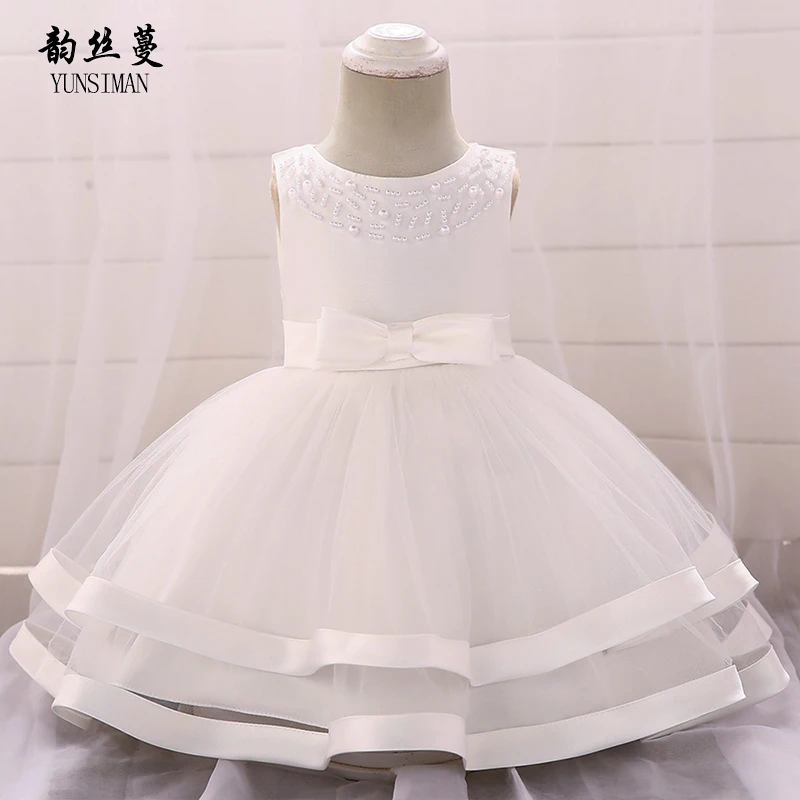 

Kids Dress for Baby 3 6 9 12 18 24 Month Pearls Blue Green Red White Princess Costume Newborn First Birthday Party Dresses 6L11A