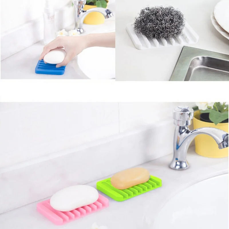

2018 Silicone Soap Dishes Kitchen Bathroom Flexible Soap Plate Tray Soap Box Non-Slip Overhead Design Drain Soap Box Holder