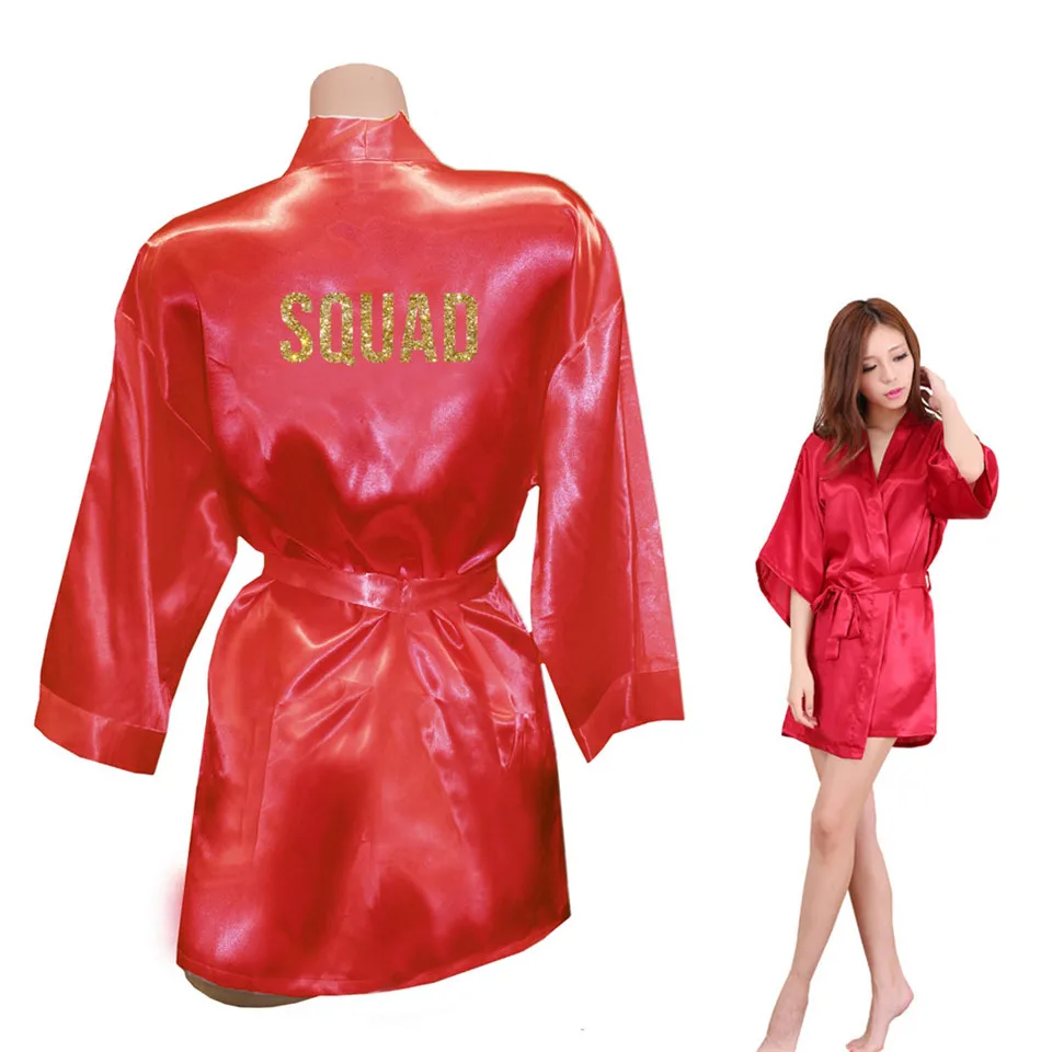 Отряд "невеста" Золотой блестящий принт кимоно халаты искусственный шелк для женщин девичник Свадьба Wear Одежда Pajamass