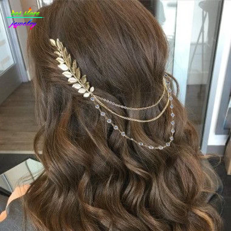 3 Styles ! 2017 Summer Style Bohemia Leaves Head Crown Gold/Silver Chain And Leaves Hair Comb Wedding Hair Accessories Bijoux - Image 3