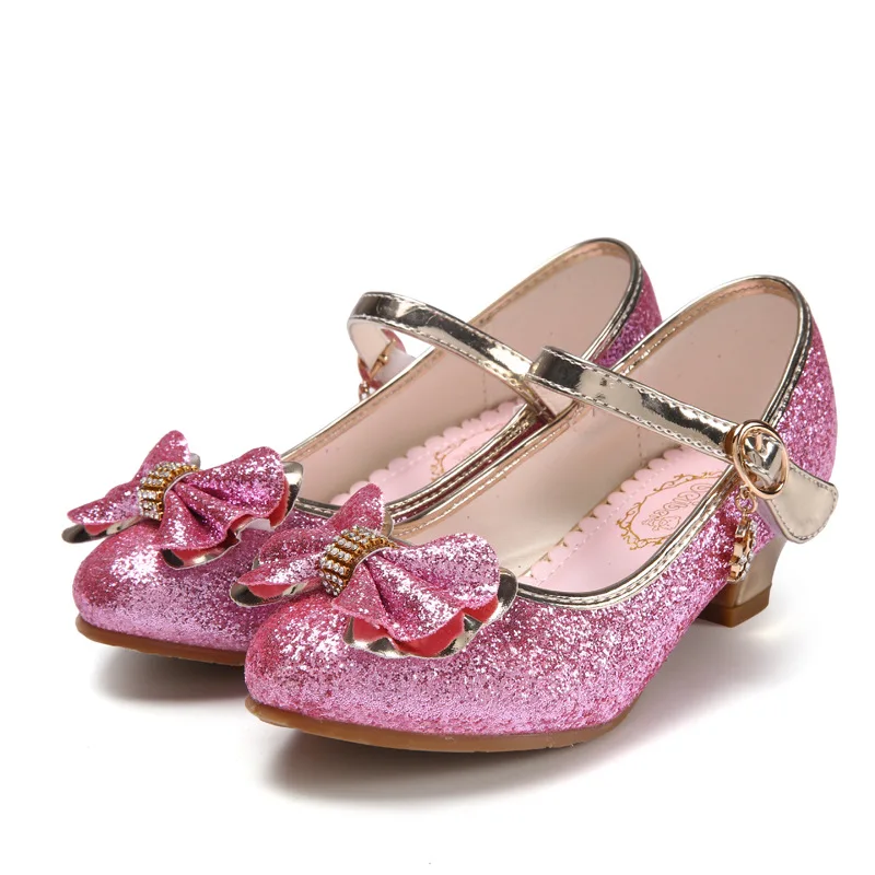 

2019 New Kids Shoes For Girl Princess School Shoes For Party And Wedding Bow-tie Children Leather Shoes Fashion High Heel Shoes
