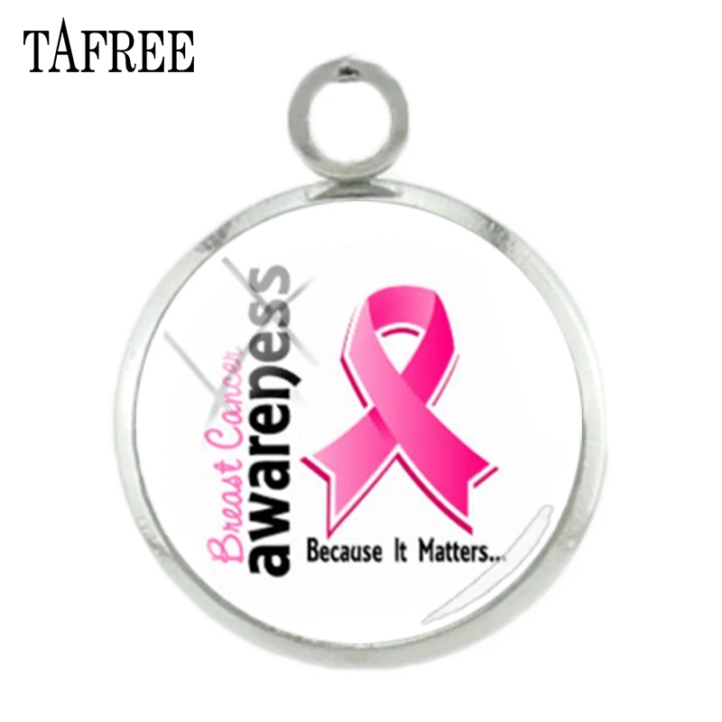 

TAFREE Breast Cancer Awareness Month October Picture Charms DIY Glass Cabochon Dome Pendant Jewelry CC03