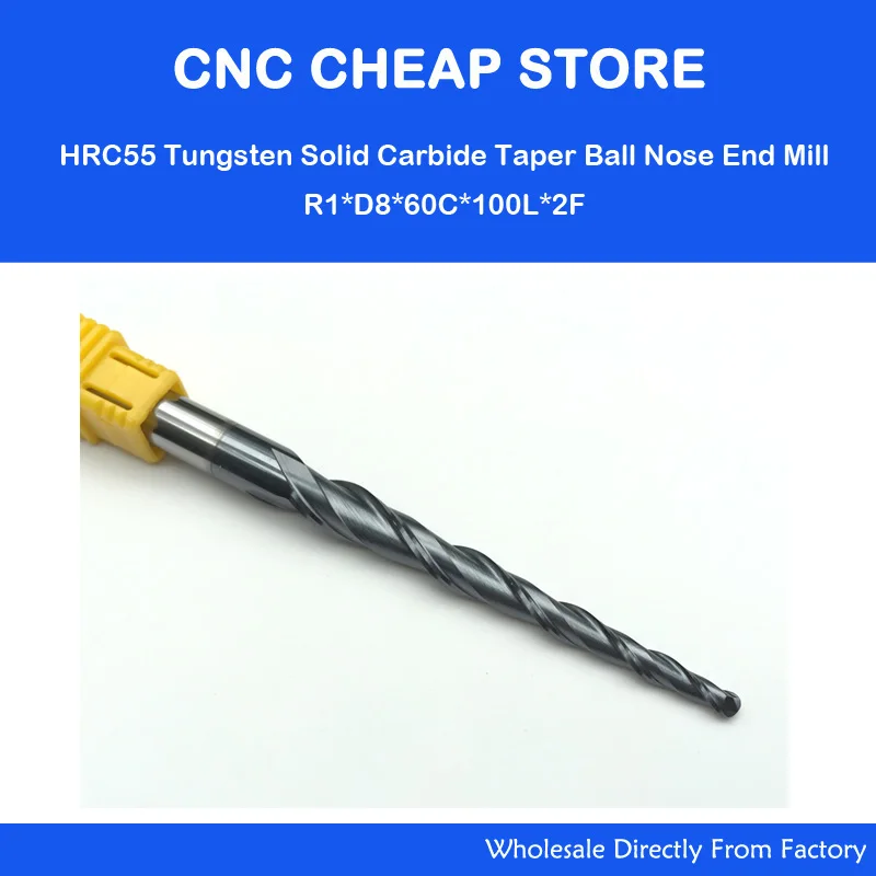 HRC55 CNC Tungsten solid carbide Coated Tapered Ball Nose Milling