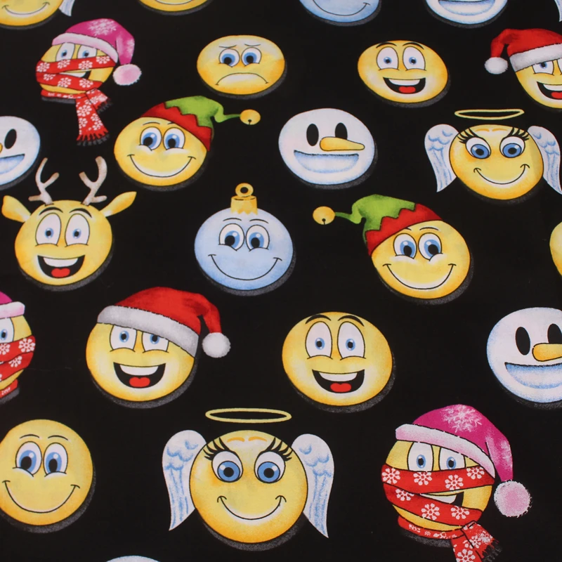 

half meter poplin pure cotton smiling face with Christmas cap print fabric, handmade DIY patchwork garment dress cloth CR-A241