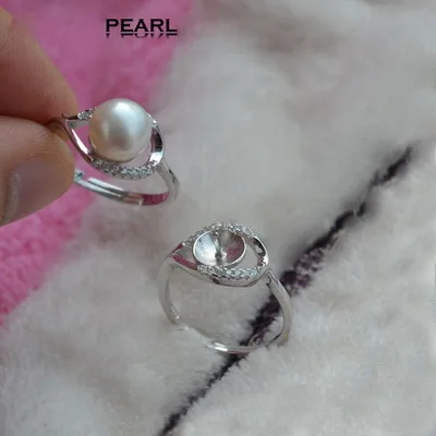 

5pcs 925 Sterling Silver Gem-studded Eye shape Pearl Ring Mountings Pearl /Coral/ Cystal/ Gems Ring Fitting, DIY Ring Accessory