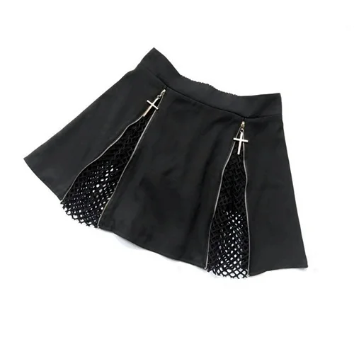 Женская юбка в стиле панк, готика, сексуальная короткая мини-юбка А-силуэта, сетчатая юбка с высокой талией, Харадзюку, с перекрестной молнией, Ретро стиль, мода 906-531 - Цвет: Black