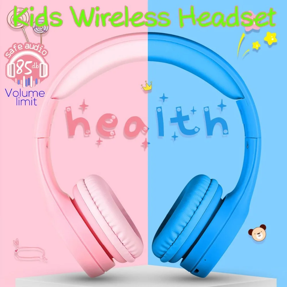 Pincun E2 Portable Wireless bluetooth Kids Headphone Foldable Children Child Safely Over Ear Earphone Headset with Mic For Gir