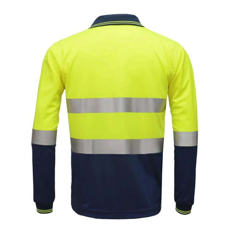 Hi Viz Безопасная рабочая рубашка-поло Светоотражающая высокая видимость поло с длинным рукавом рабочая одежда рубашка
