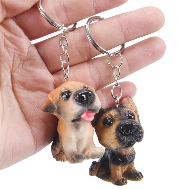 Lovely 3D Resin Animal Pet Dogs Key Ring Keychains Gift For Woman