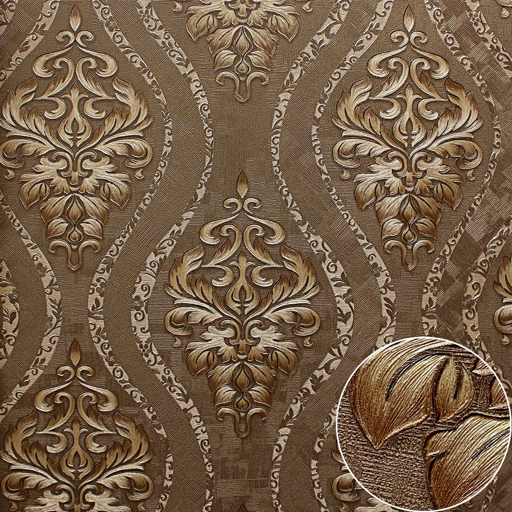 Mewah Italia Metallic Damask Vinyl Wallpaper Modern Klasik Timbul