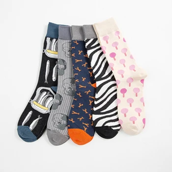 

PEONFLY New Arrival High Quality Cotton Men Socks With Colored Striped Art Jacquard Shapes Spring Happy Long Socks