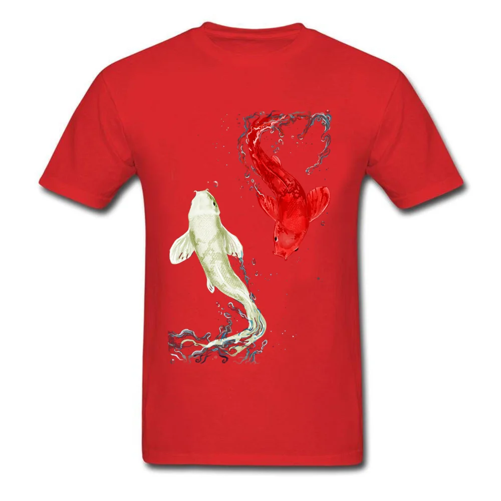 Koi Fishes Crew Neck T Shirts Summer Fall Tees Short Sleeve Prevalent 100% Cotton Casual Tees Normal Mens Free Shipping Koi Fishes red