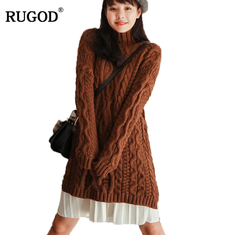 Rugod Women Sweater Turtleneck Pullovers 2017 Autumn Winter Sweet Female Knitted Sweater Long Sleeve Solid Thicken