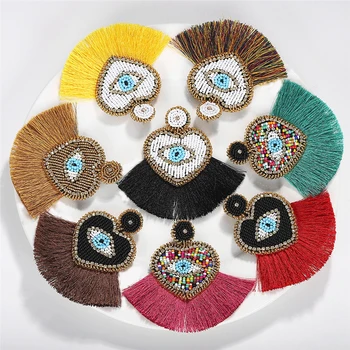 

Ethnic Beaded Heart Eye shape Tassel Statement Earrings Jewelry 2019 Bohemian Vintage Chic Birthday Gift Drop Earring for Women