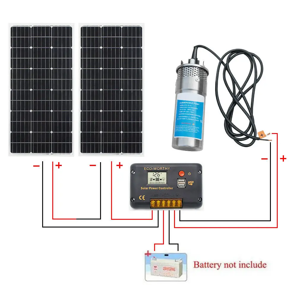 

24V Stainless Steel Submersible Water Pump +20A Charge +200W Mono Solar Panel