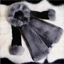 Модная шуба из искусственного лисьего меха, женская зимняя верхняя одежда с капюшоном, большие размеры, утолщенные теплые куртки для женщин, тонкий рукав три четверти, G270