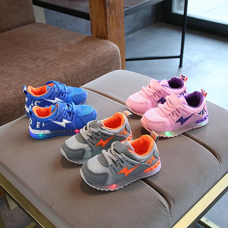

2018 All season LED lighted unisex girls boys sneakers cool glowing Hook&Loop baby kids shoes glowing children tennis footwear
