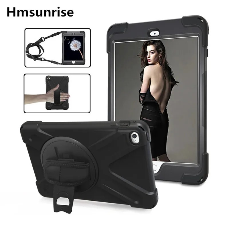 

Hmsunrise Case for apple iPad Mini 4 A1538 A1550 Kids Safe Shockproof Heavy Duty Silicone Cover kickstand hand/Shoulder Strap