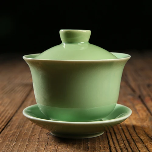 Креативный ледяной трещины текстура керамический Celadon Gaiwan с крышкой блюдце комплект китайский чайный набор кунг-фу пуэр чайник отправлен друг чайник - Цвет: 004