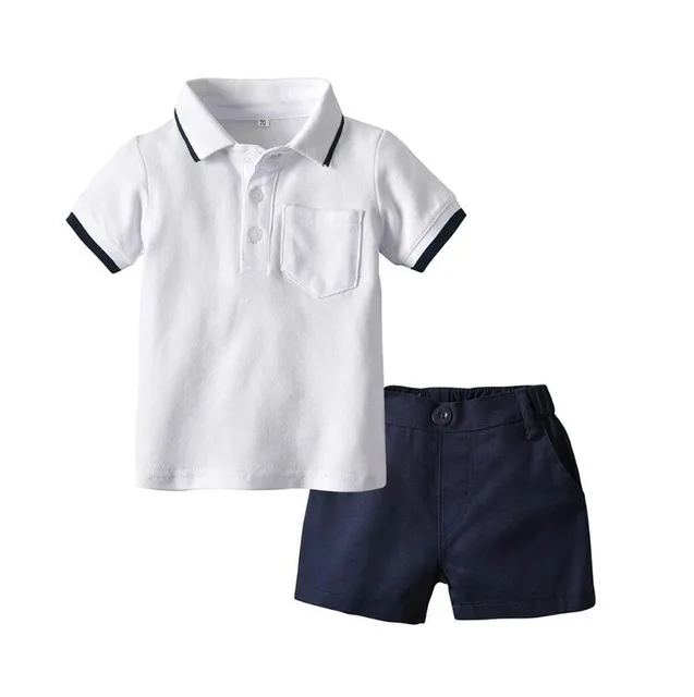 Комплект одежды для мальчиков, Костюм Джентльмена с рубашкой с бабочкой, рубашка с короткими рукавами, футболка, шорты, Модный комплект из 2 предметов с цветочным принтом для мальчиков 2-7 лет - Цвет: white 0863