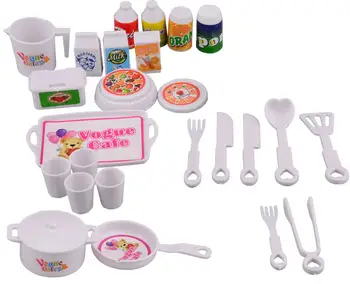 

NK 25 Pcs/Set Doll Accessories DIY Play house Mini Simulation Tableware Dolls Kitchen puzzle creative Toys For Barbie Doll DZ 4X