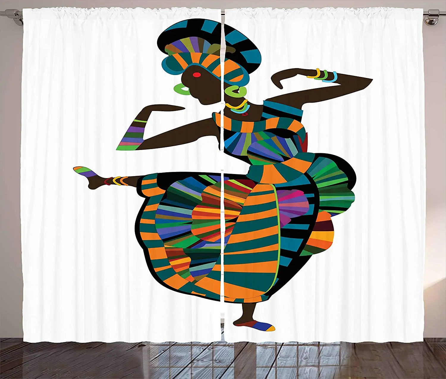 

African Woman Curtains Black Girl in a Traditional Dress Performing an Ethnic Dance Native Zulu Window Drapes for Living Room