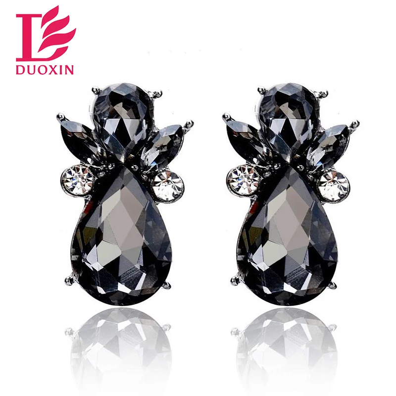 14 Colors Promotion New Design Stud Earrings Glass Stone European Brand Silver Plated Earrings Fashion Black Earrings For Women