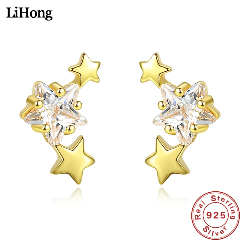 

New Design 100% 925 Sterling Silver Star Zircon Stud Earrings for Women Luxury Trendy Jewelry Valentine Day Gift