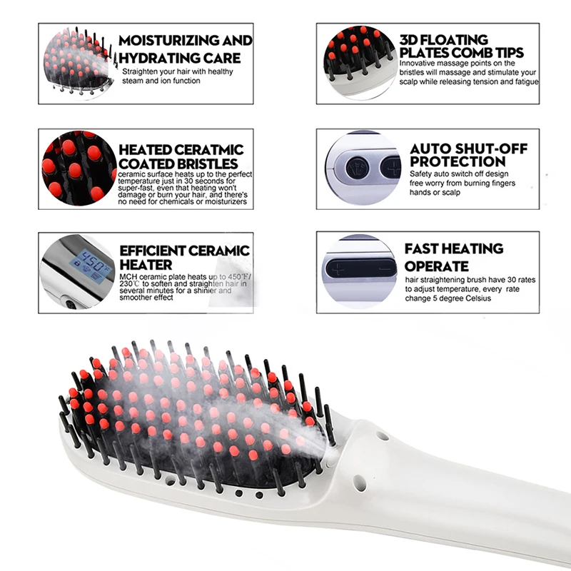 Alisador de Cabelo Escova para Barba Vapor Cerâmica Alisamento Ferro Pente Aquecimento Rápido Elétrico Wanter Ionic Alisador Cabelo 13 Cheap Ferros alisamento