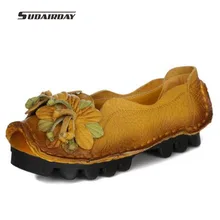 loafers font b women b font Super Soft Genuine Leather Flats Anti Slippy Flowers Bright Color