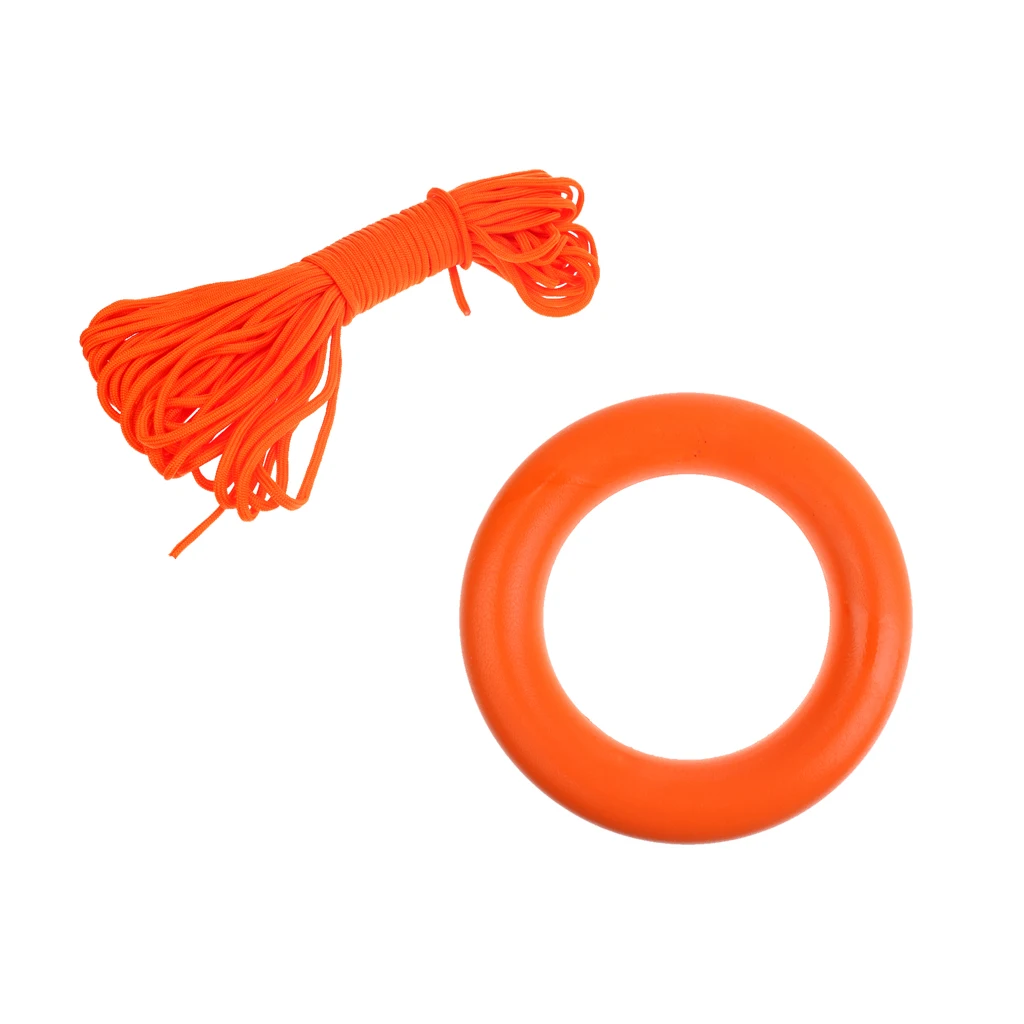30 meters /100 feet Reflective Water Rescue Life Saving Rope Float Line Floating Ring Combination for Boating Snorkeling Diving