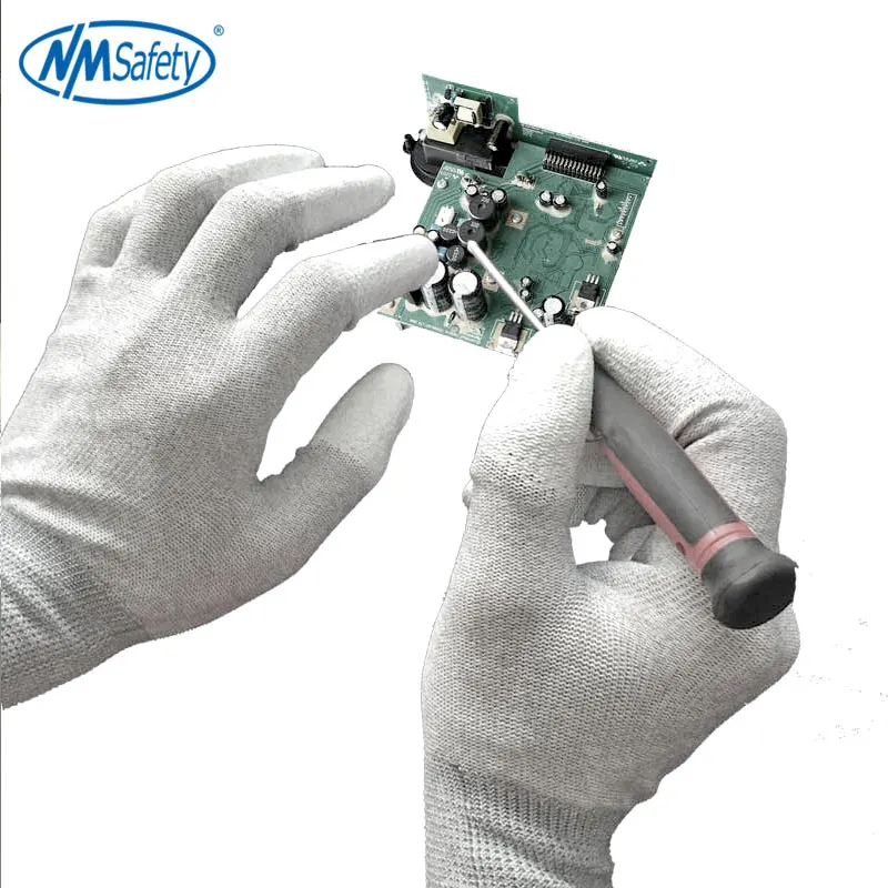 

NMSAFETY 13 Gauge Nylon PU Dipped Finger Tip ESD Anti Static Glove