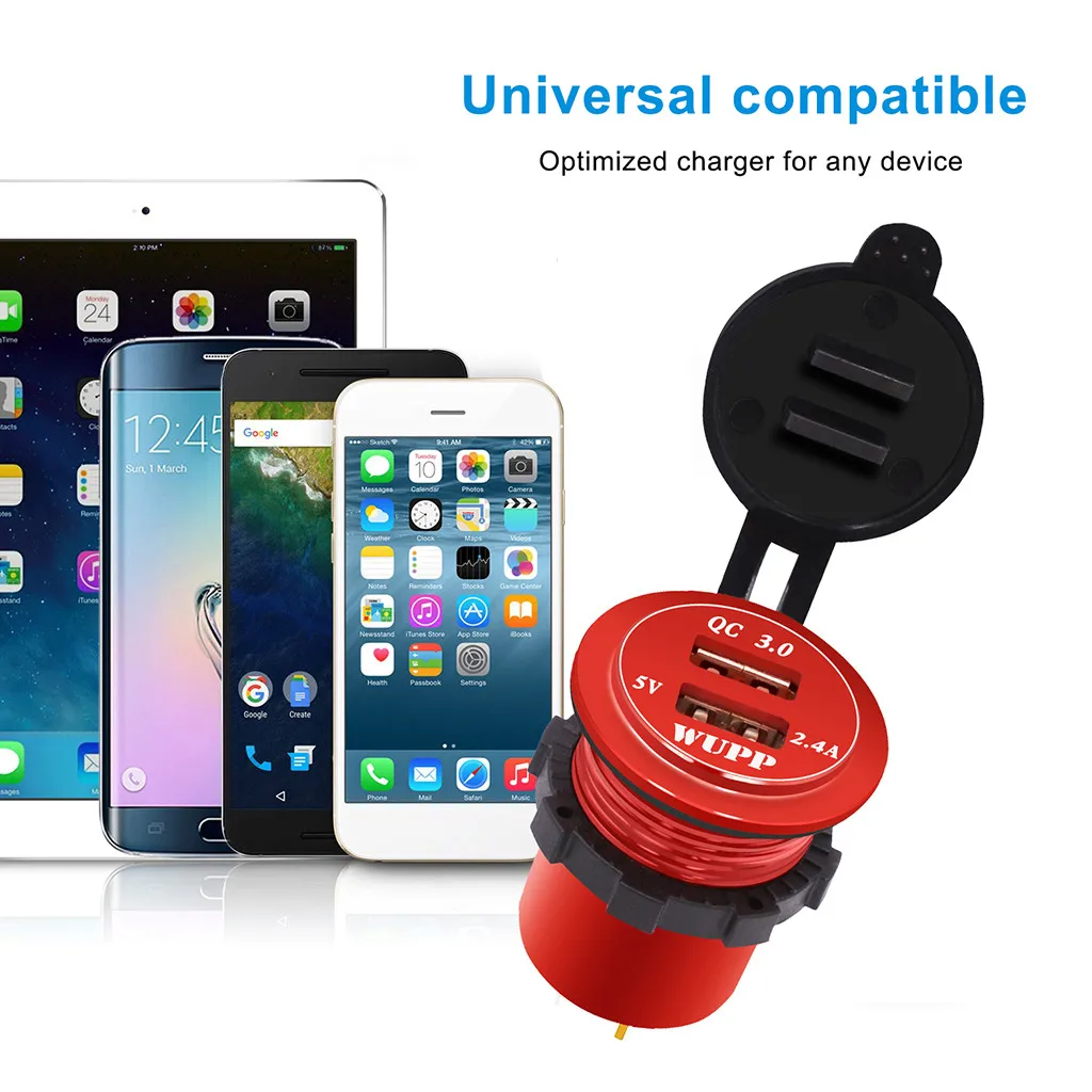 QC 3.0 Dual USB Charger Socket Voltmeter Quick Charge 3.0 Wire Waterproof for Car Motorcycle Mobile Phone Charger Fast QC#Y8