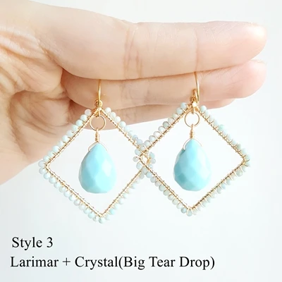 Lii Ji S925 Rhombus Shape Earrings Natural Stone Chrysocolla/Diopside/Larimar/Labradorite/Lapis Lazuli Sparkling Jewelry - Цвет камня: Style 3