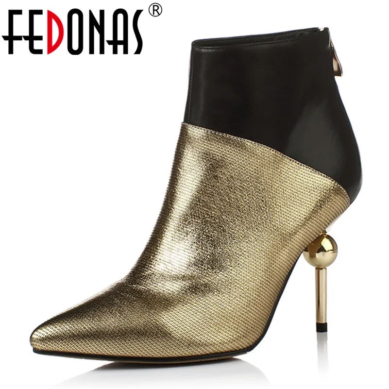 

FEDONAS Women High Heeled Genuine Leather Ankle Boots Autumn Winter Warm Chelsea Boots for Women Party Night Club Shoes Woman