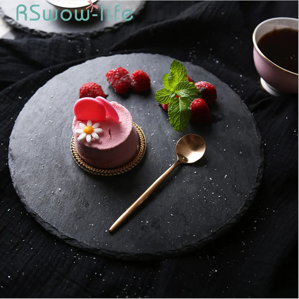 

Black Disc Western Cold Cut Tray Creative Rock Swing Plate Sushi Sashimi Plate Set Dessert Tray For Restaurant Supplies