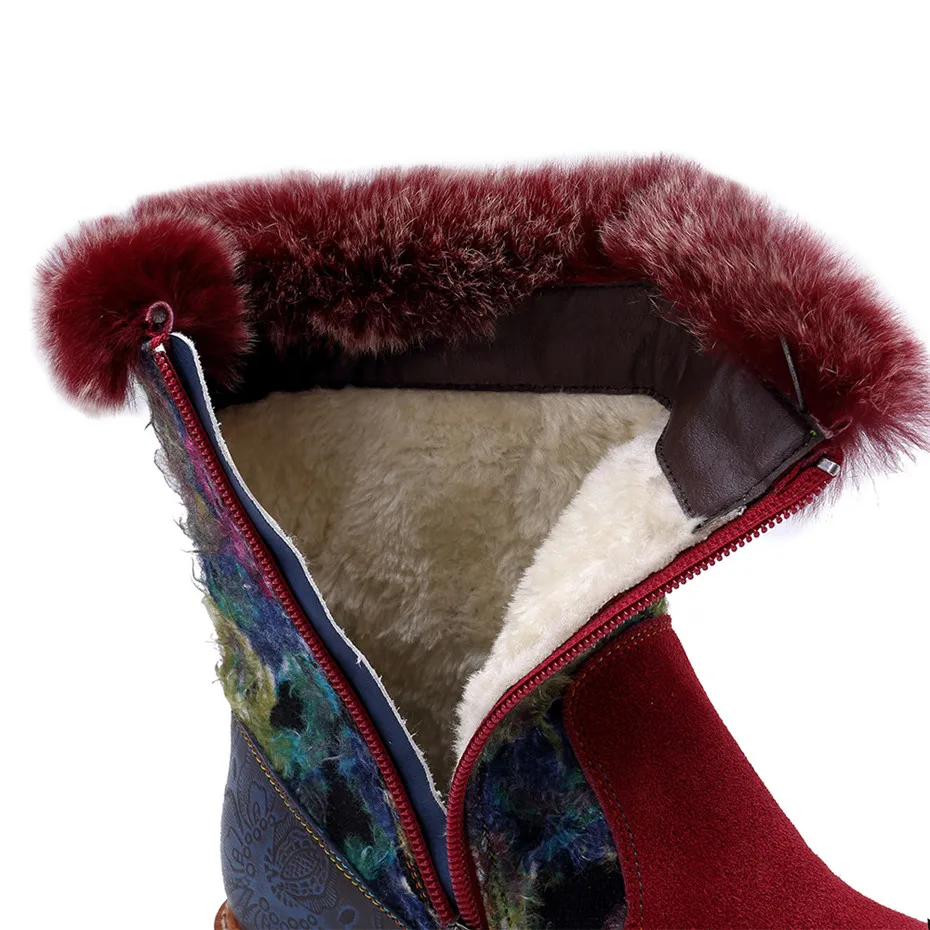 2019 New Rabbit Fur Snow Boots Women Shoes Genuine Leather Casual Comfortable Women's Boots Retro Ladies Short Plush Flats Boots (24)