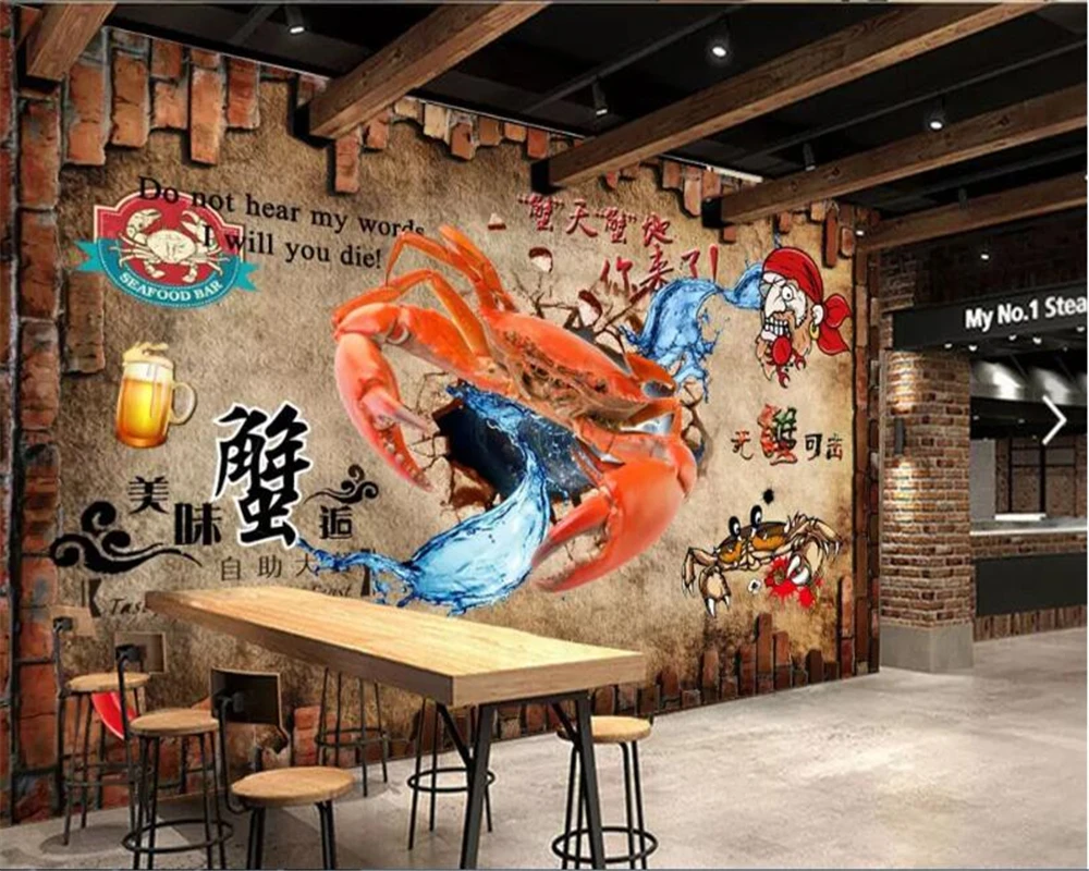 

beibehang3d wallpaper Custom wall sticker wood board crab catering tooling photo wallpaper background wallpapers for living room